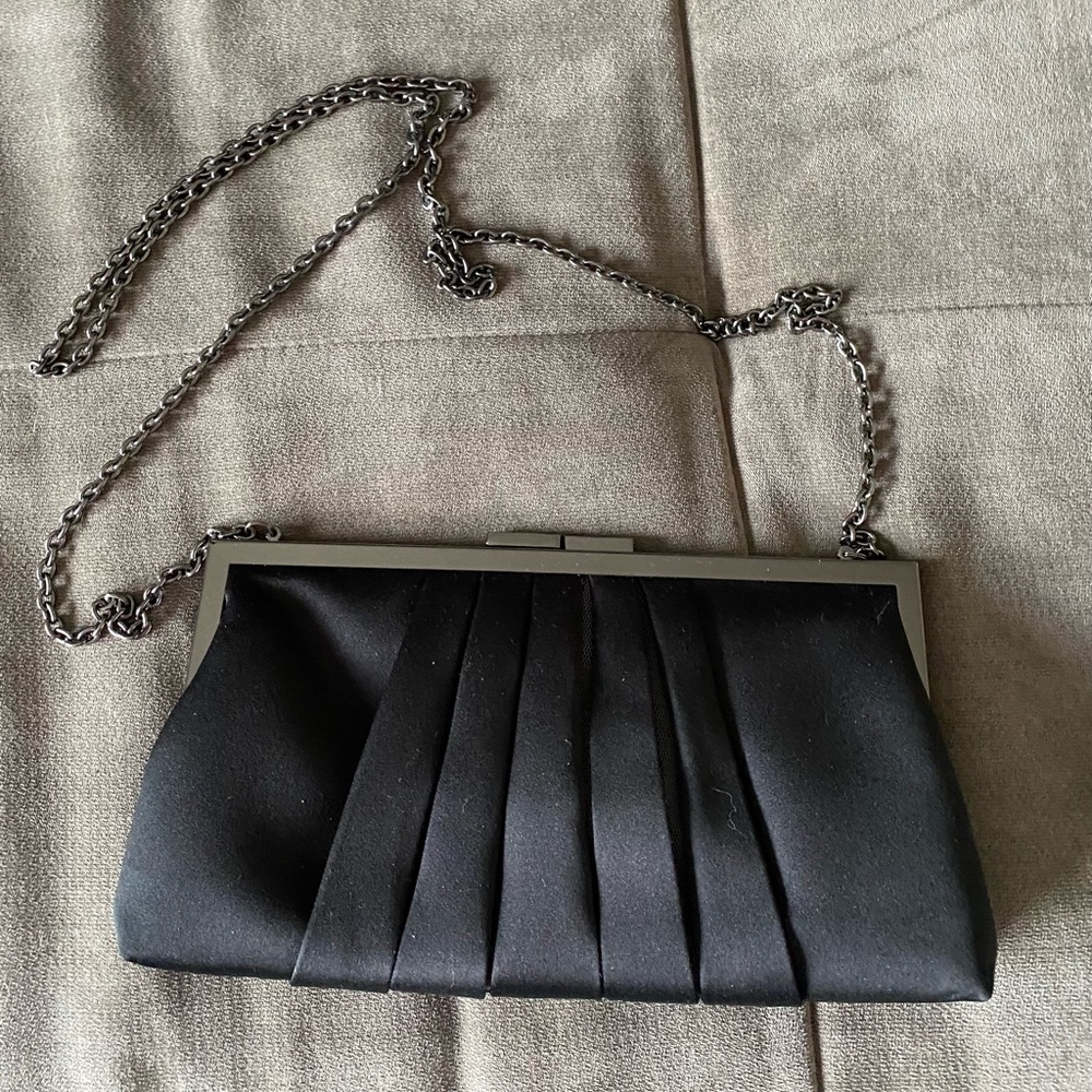 BCBG MaxAzria Pleated Black Clutch with Chain